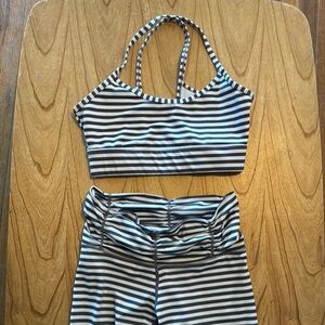 Chill B Will Striped Black and White Sports Bra and Leggings Set